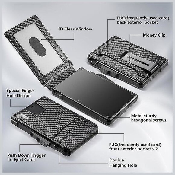 Wallet for Men - with Money Clip Slim Leather Slots , Black - Picture 2 of 8